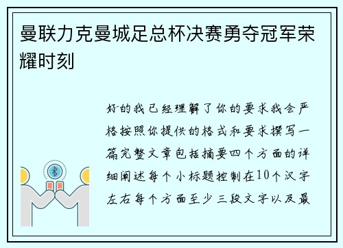 曼联力克曼城足总杯决赛勇夺冠军荣耀时刻